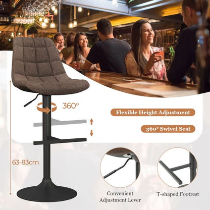 Upholstered Height Adjustable Bar Stools Set of 2 with Fabric Backrest-Brown