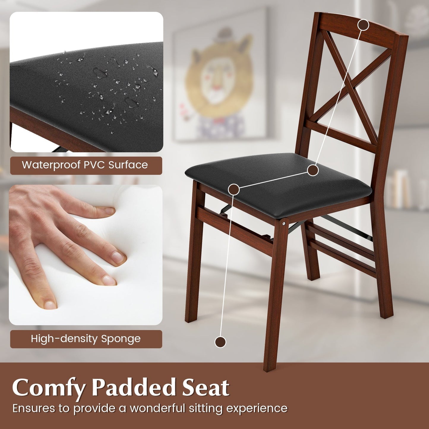 Upholstered High Back Wooden Dining Chair Set of 2-Brown