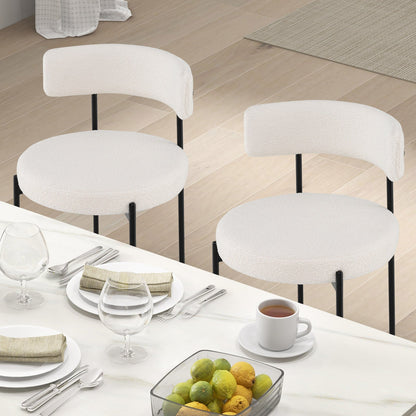 Round Sherpa Upholstered Kitchen Armless Chairs with Curved Backrest Set of 4-Beige