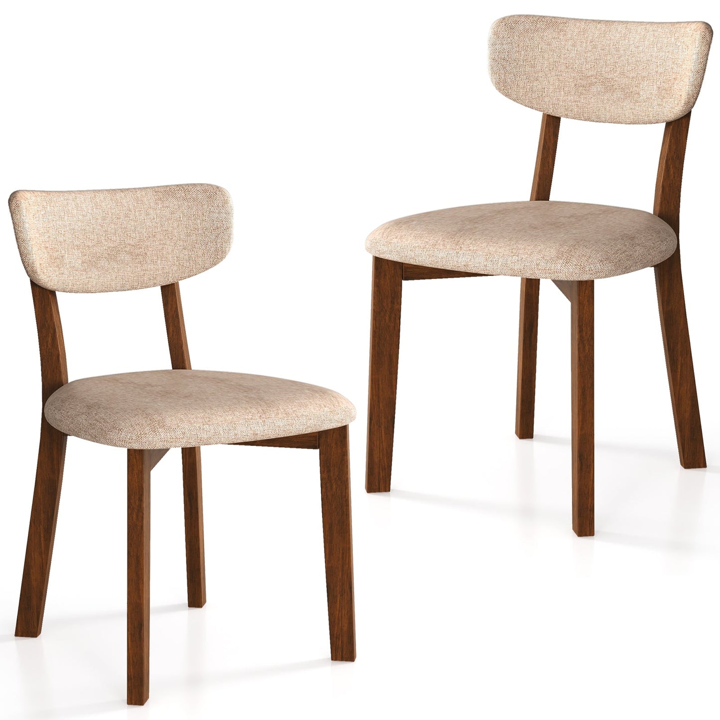 Upholstered Mid-Back Chairs with Solid Rubber Wood Frame-Beige