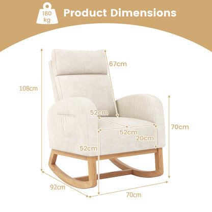 Upholstered Chenille Nursery Rocking Chair with Rubber Wood Frame-Beige