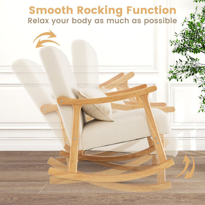 Upholstered Rocking Chair Modern Rocker with Rubber Wood Frame-Beige