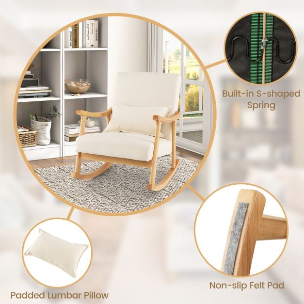 Upholstered Rocking Chair Modern Rocker with Rubber Wood Frame-Beige