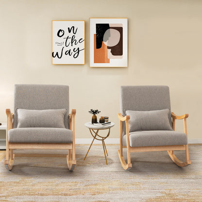 Upholstered Rocking Chair Modern Rocker with Rubber Wood Frame-Grey