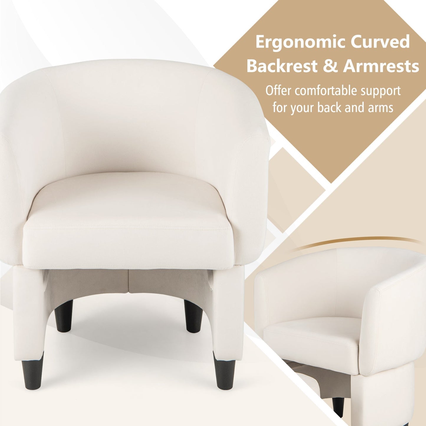 Upholstered Velvet Barrel Chair Modern Club Chair with Ottoman-Beige
