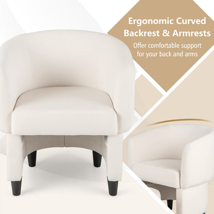 Upholstered Velvet Barrel Chair Modern Club Chair with Ottoman-Beige
