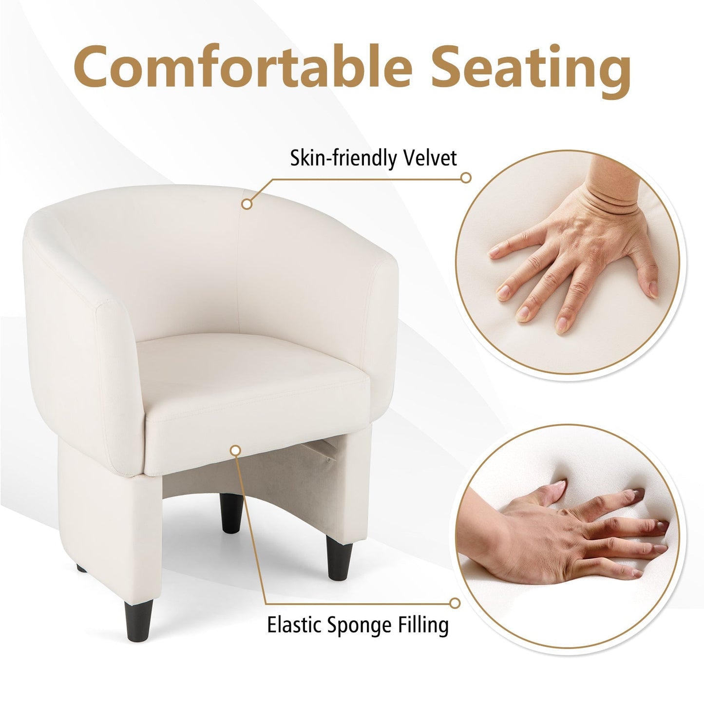 Upholstered Velvet Barrel Chair Modern Club Chair with Ottoman-Beige