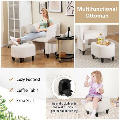 Upholstered Velvet Barrel Chair Modern Club Chair with Ottoman-Beige