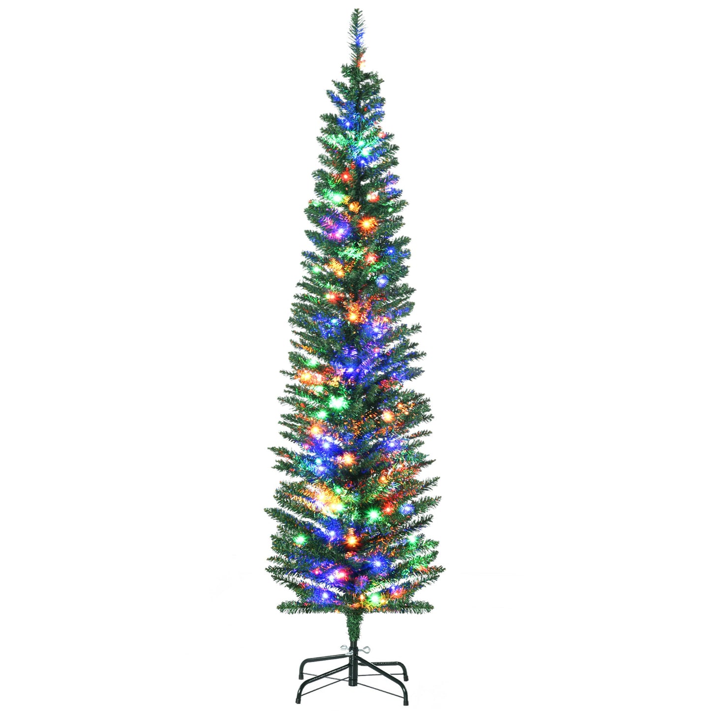HOMCOM 6' Artificial Prelit Christmas Trees Holiday DŽcor with Colourful LED Lights, Pencil Shape, Steel Base