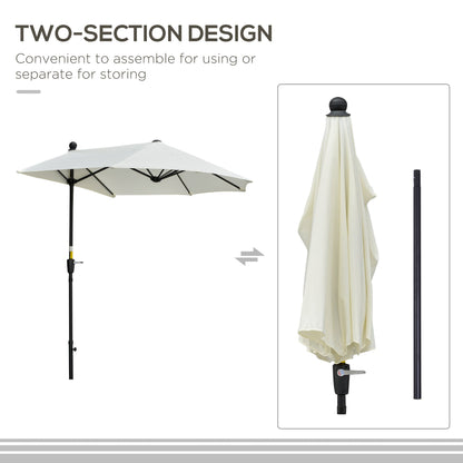 Outsunny 2m Half Parasol Market Umbrella Garden Balcony Parasol with Crank Handle, Base, Double-Sided Canopy, Cream White