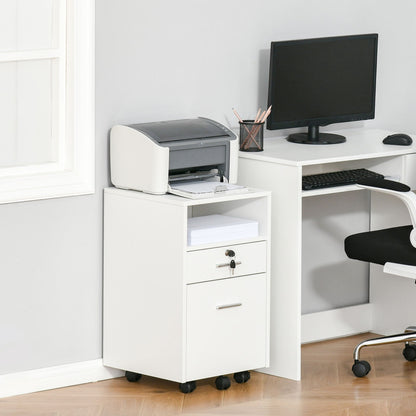 Vinsetto Lockable Two-Drawer Filing Cabinet, with Wheels - White