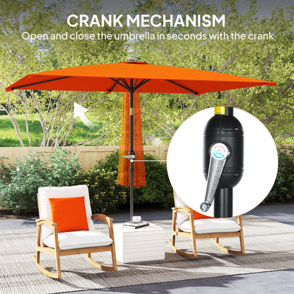 Outsunny 3x2m Patio Parasol ogrodowy Baldachim z aluminiową korbą odchylaną Prostokątny osłona przeciwsłoneczna Stal, pomarańczowy