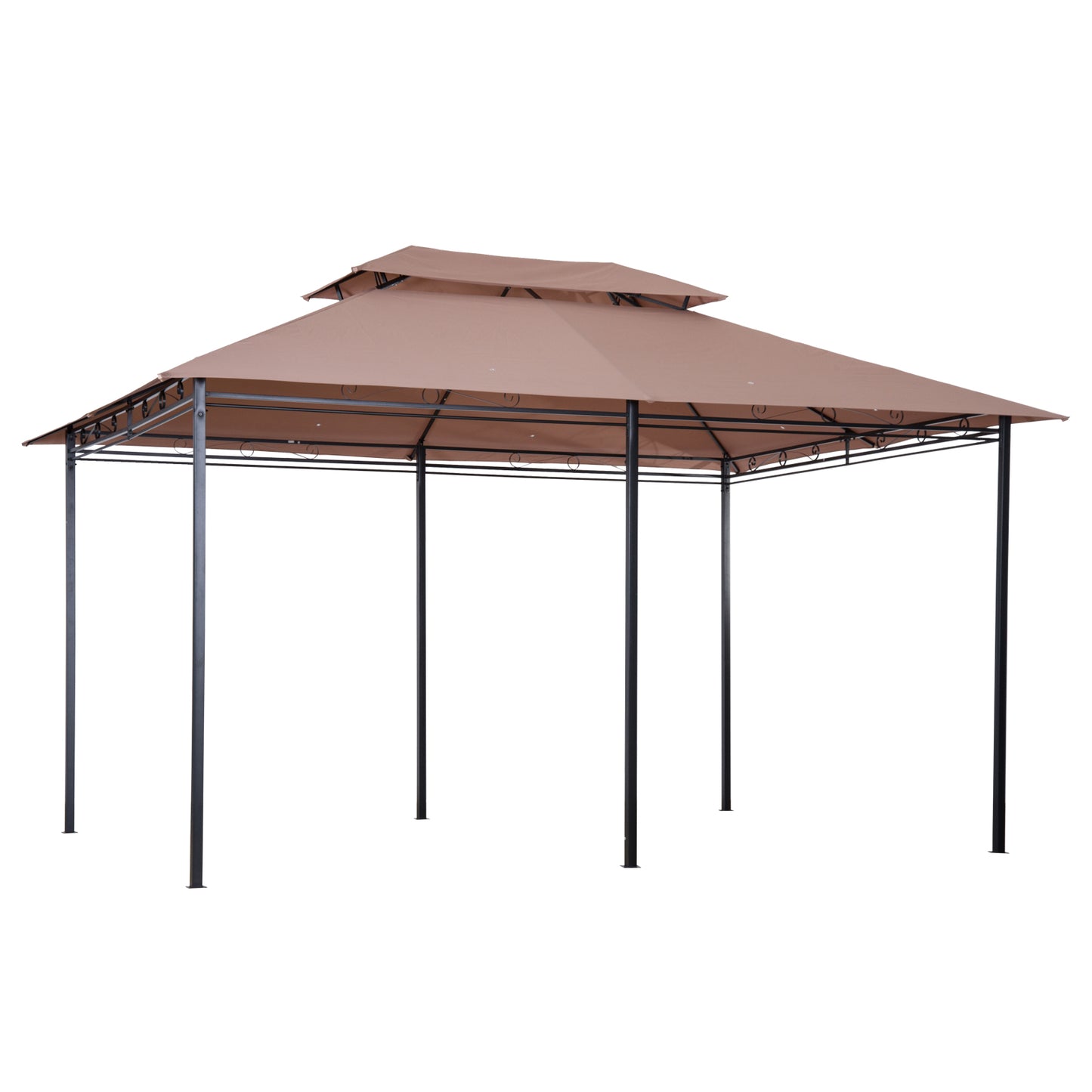 Outsunny 4m x 3(m)Garden Gazebo, Double Roof Outdoor Gazebo Canopy Shelter with Curtains, Solid Steel Frame for Patio, Garden, Brown