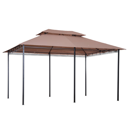 Outsunny 4m x 3(m)Garden Gazebo, Double Roof Outdoor Gazebo Canopy Shelter with Curtains, Solid Steel Frame for Patio, Garden, Brown