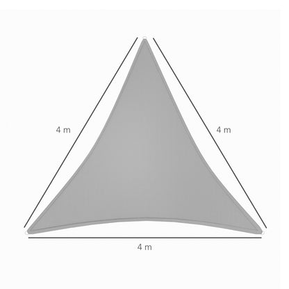Outsunny 4x4x4m Triangle Sun Shade Sail, Outdoor UV Protection HDPE Canopy, Patio Deck Shelter with Steel Rings and Ropes, Grey