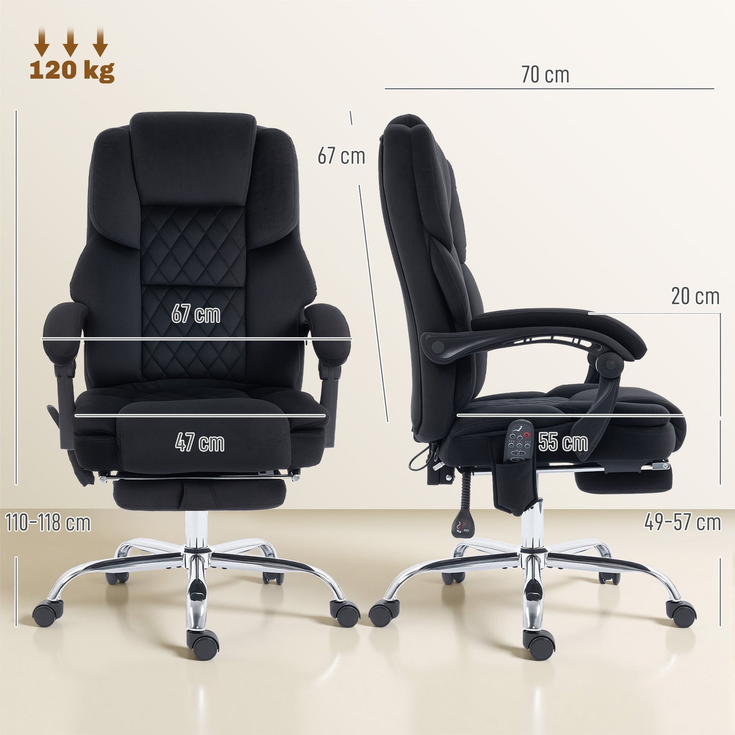HOMCOM Office Chair with 6-point Vibration Massage and Heat, Fabric Desk Chair with Footrest, High Back, Black