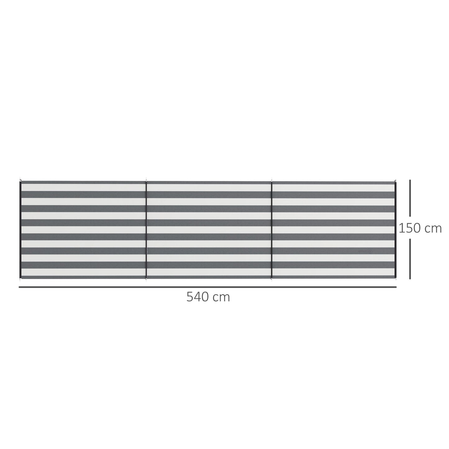 Outsunny 4 Pole Camping Windbreaks, Beach Wind Shield Shelter with Carry Bag and Steel Poles, Outdoor Caravan Privacy Shield, 540cm x 150cm, Grey and White