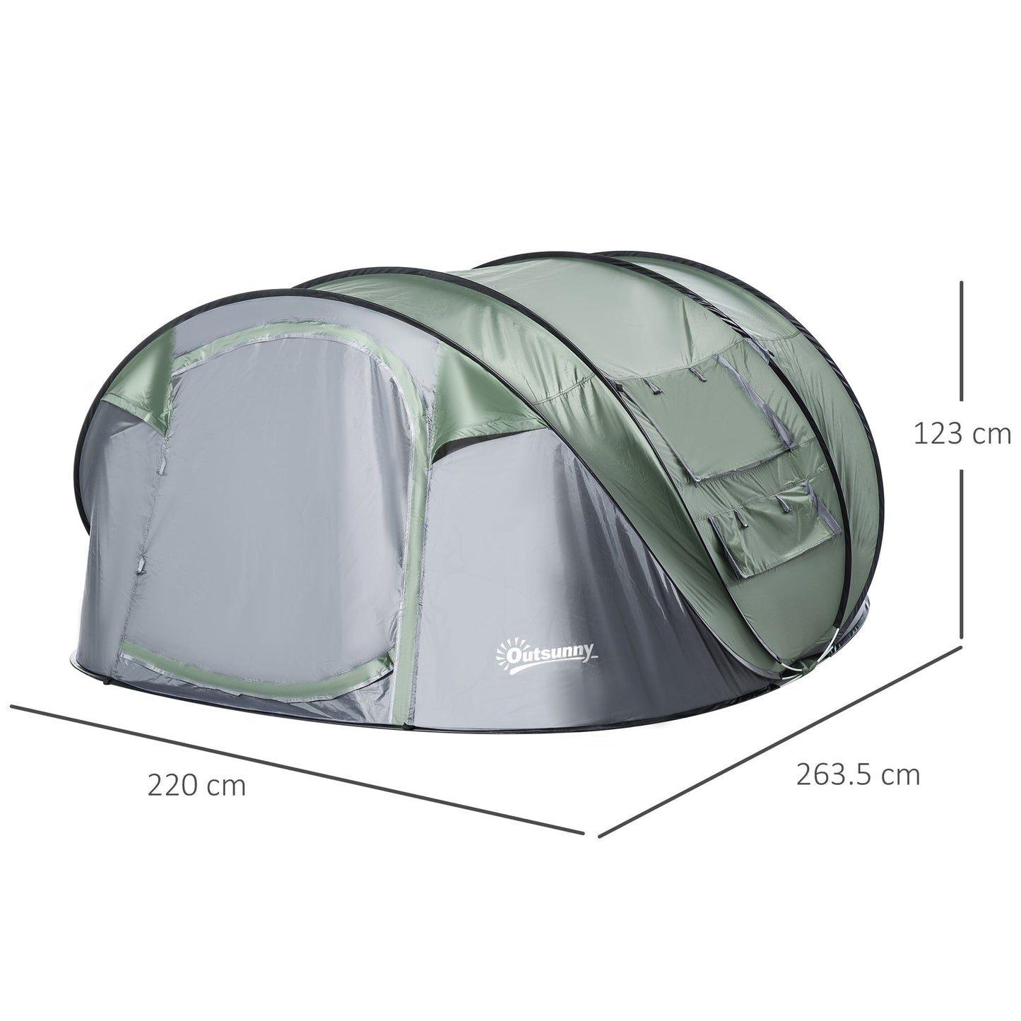 Outsunny 4-5 Person Pop-up Camping Tent Waterproof Family Tent w/ 2 Mesh Windows & PVC Windows Portable Carry Bag for Outdoor Trip, Dark Green