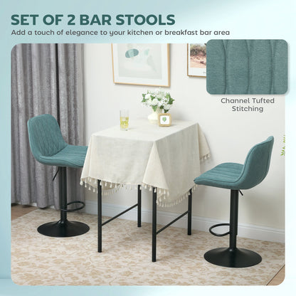 HOMCOM Set of Two Linen-Look Bar Stools - Blue