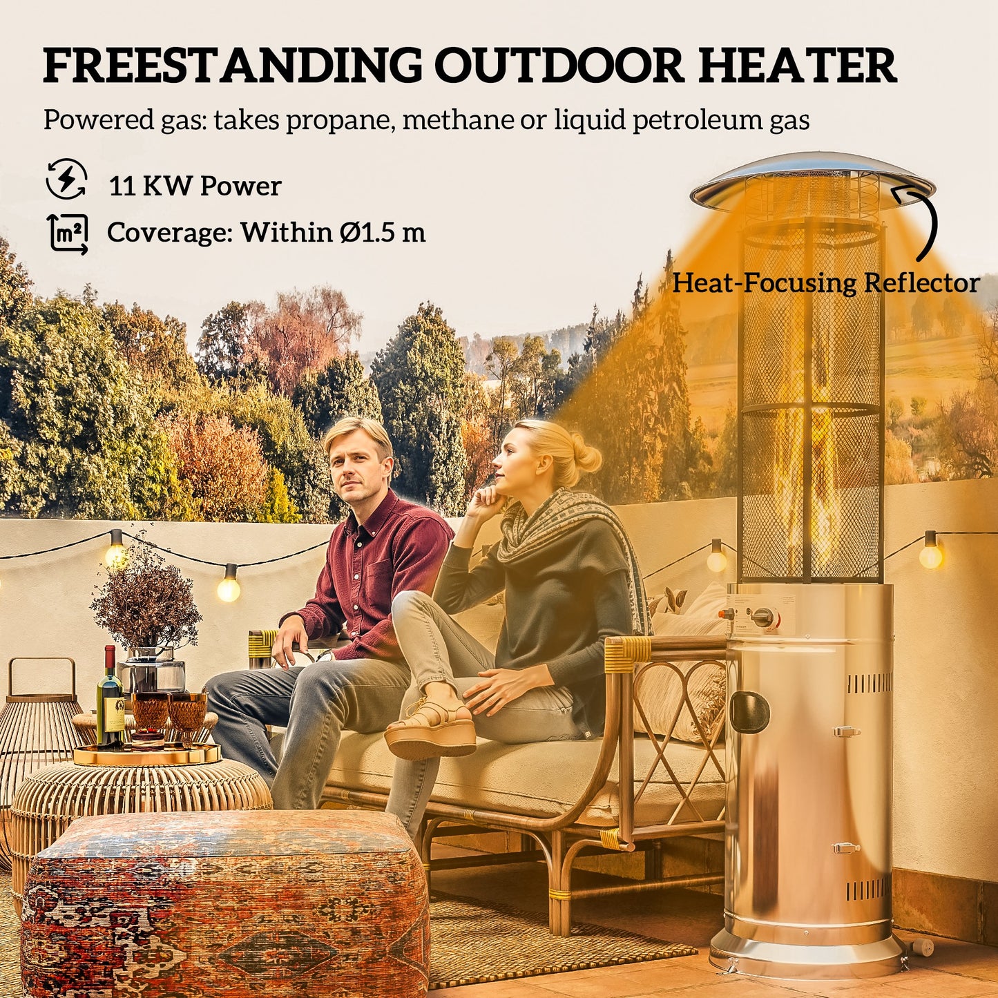 Outsunny 11Kw Regulowany Gazowy Grzejnik Patio