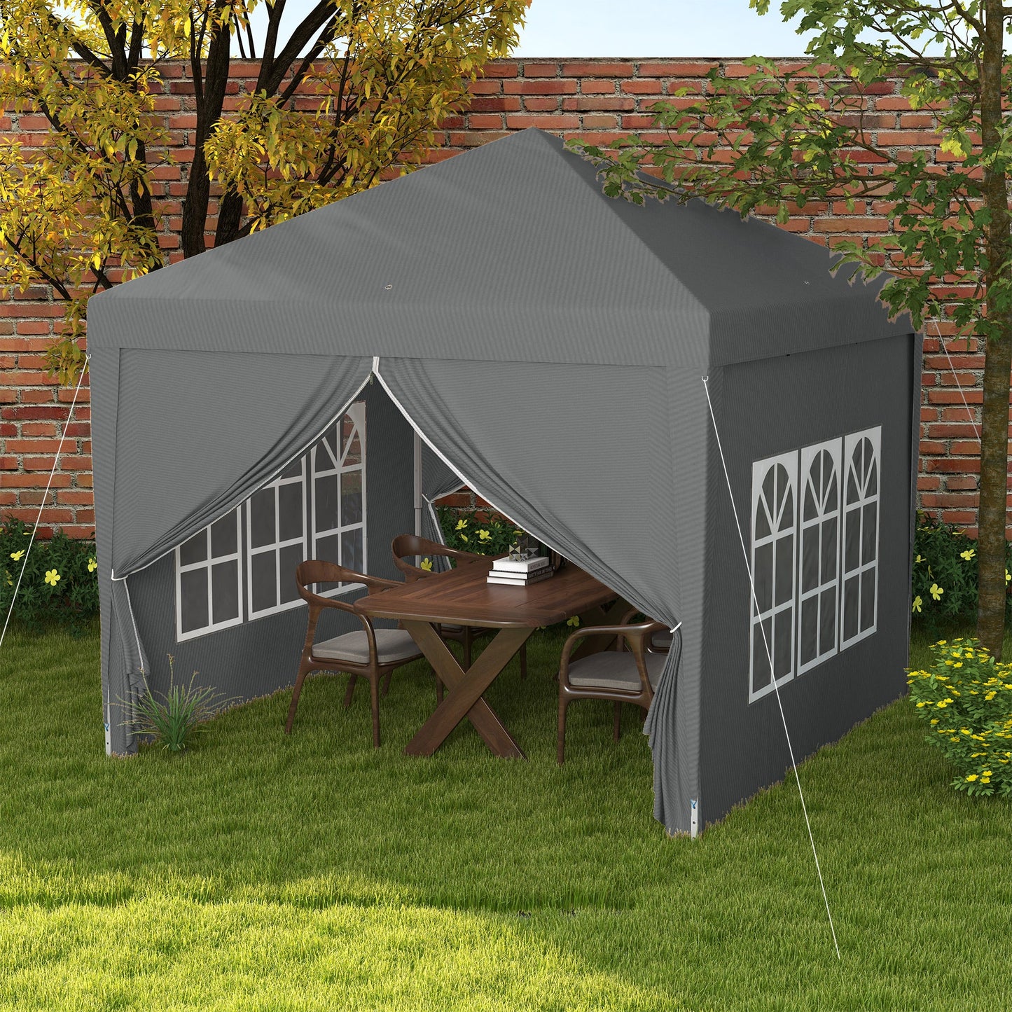 Outsunny 3 x 3 m Pop Up Gazebo Party Tent Canopy Wedding Camping Marquee z torbą transportową i 2 oknami, szary