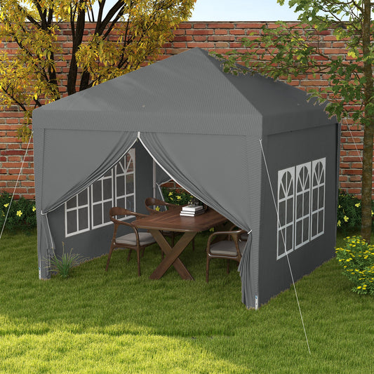 Outsunny 3 x 3 m Pop Up Gazebo Party Tent Canopy Wedding Camping Marquee z torbą transportową i 2 oknami, szary