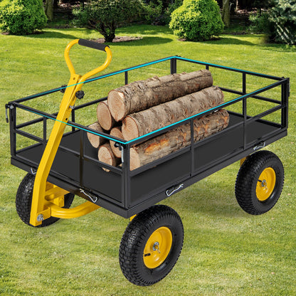 Utility Garden Cart with 180° Rotating Handle and Removable Sides-Black