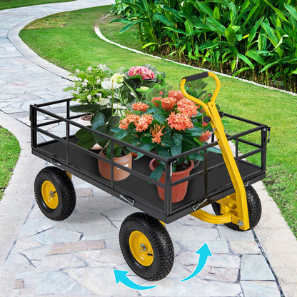 Utility Garden Cart with 180° Rotating Handle and Removable Sides-Black