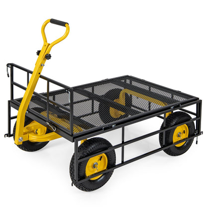 Utility Garden Cart with 180° Rotating Handle and Removable Sides-Black