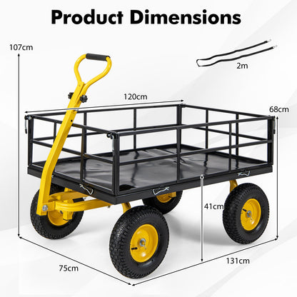 Utility Garden Cart with 180° Rotating Handle and Removable Sides-Black