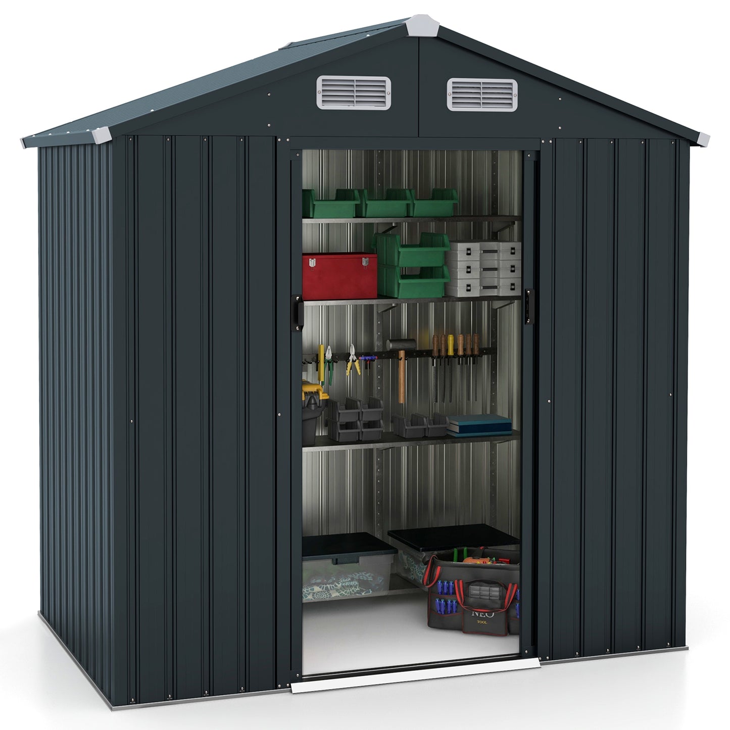 Utility Tool House Garden Storage Shed with Sloping Roof and Air Vents-Grey