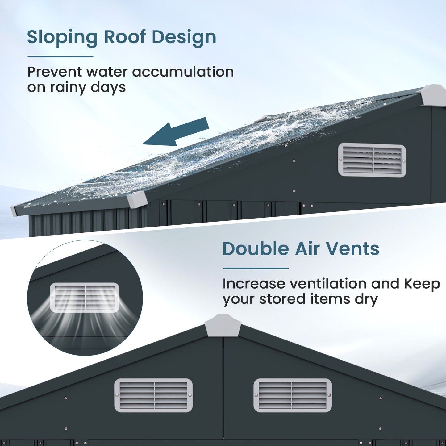 Utility Tool House Garden Storage Shed with Sloping Roof and Air Vents-Grey