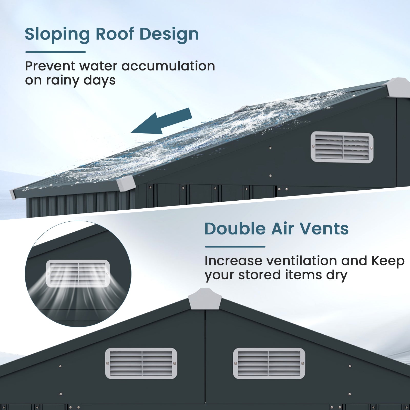 Utility Tool House Garden Storage Shed with Sloping Roof and Air Vents-Grey