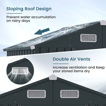 Utility Tool House Garden Storage Shed with Sloping Roof and Air Vents-Grey