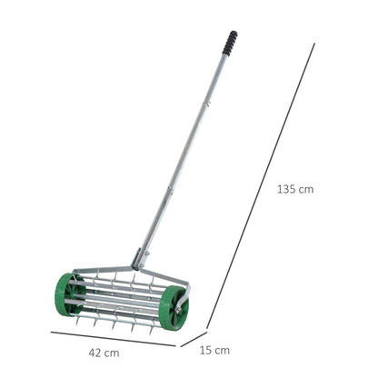 Outsunny Garden Rolling Lawn Aerator Heavy Duty Steel Grass Roller With Adjustable Handle