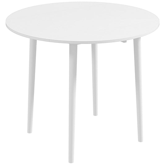 HOMCOM Folding Dining Table for 4, Round Drop Leaf Table, Modern Space Saving Small Kitchen Table with Wood Legs for Dining Room, White