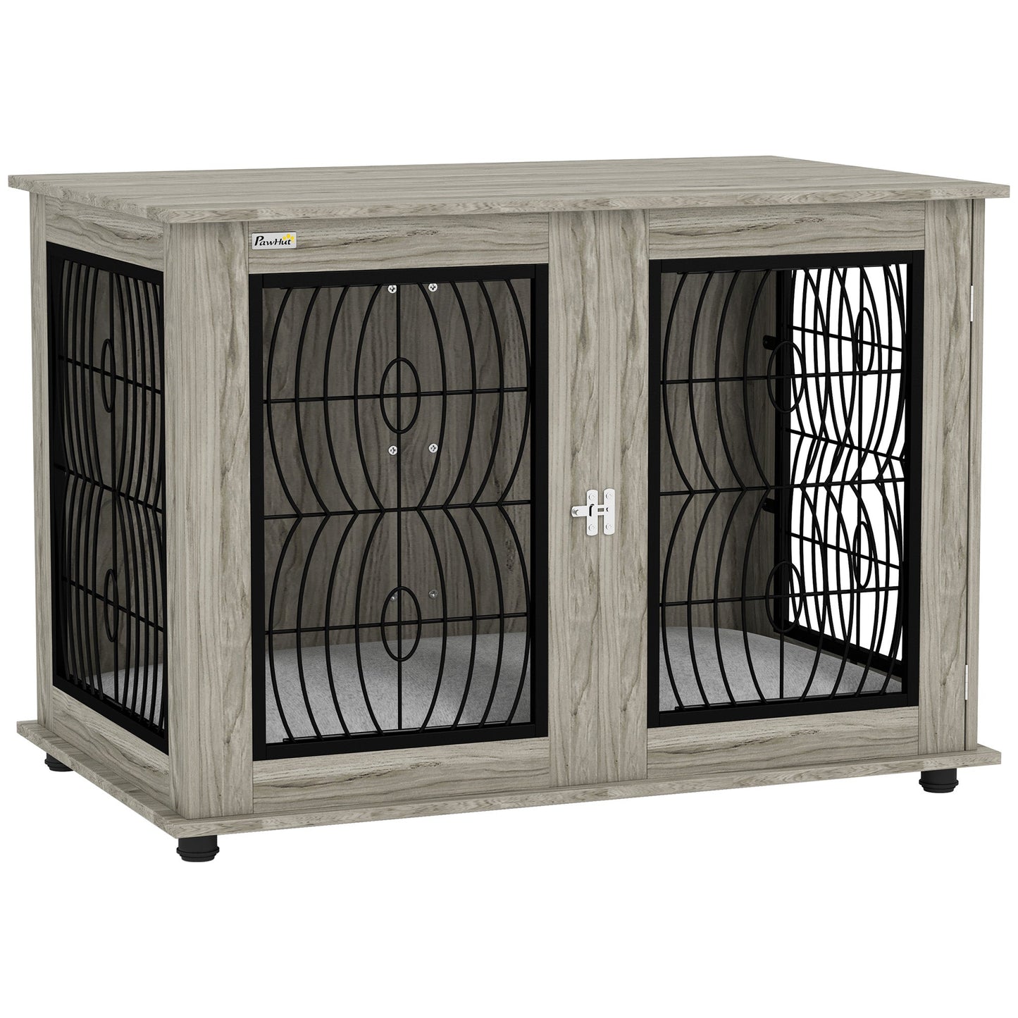 PawHut Dog Crate Furniture Table with Soft Washable Cushion and Lockable Door, for Large Indoor Dogs, Grey