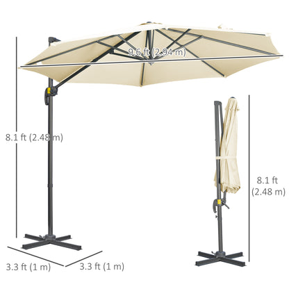 Outsunny 3 x 3(m) Parasol wysięgnikowy z podstawą krzyżową, parasol ogrodowy z obrotem 360√Ç¬∞, korbą i pochyleniem do użytku na zewnątrz, na patio, kremowo-biały
