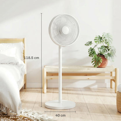 HOMCOM 40 cm Standing Fan, Cooling Floor Fan with 80Â° Oscillating, Adjustable Tilt and Height, 4 Speed, Remote Control, White