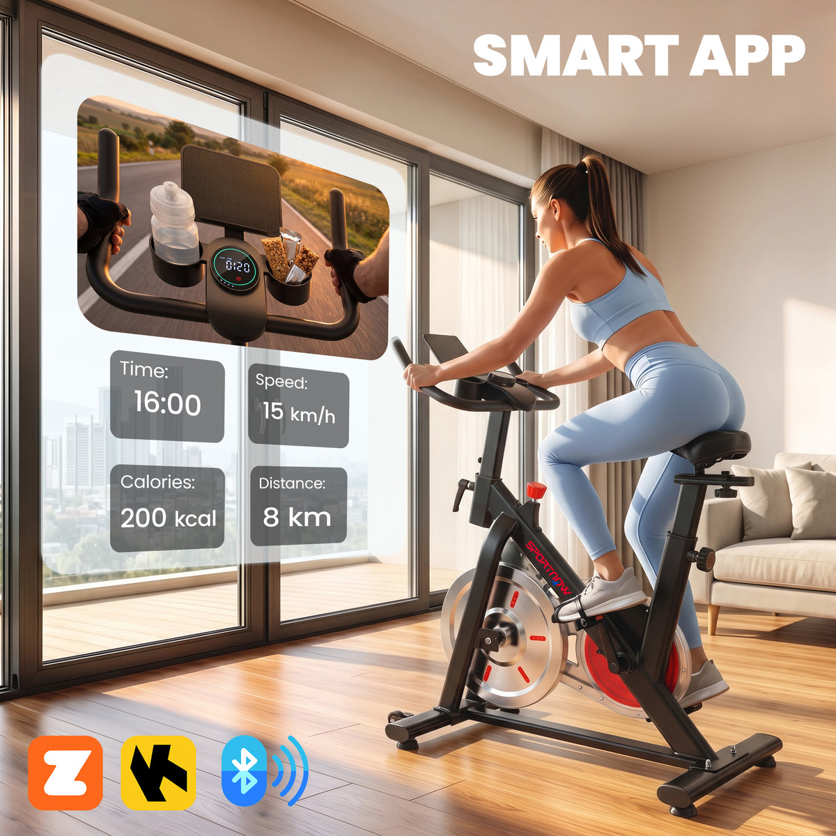 SPORTNOW Exercise Bike for Home Gym with Smart APP, Magnetic Resistance, Adjustable Seat & Handlebars, LCD Display, Wheels