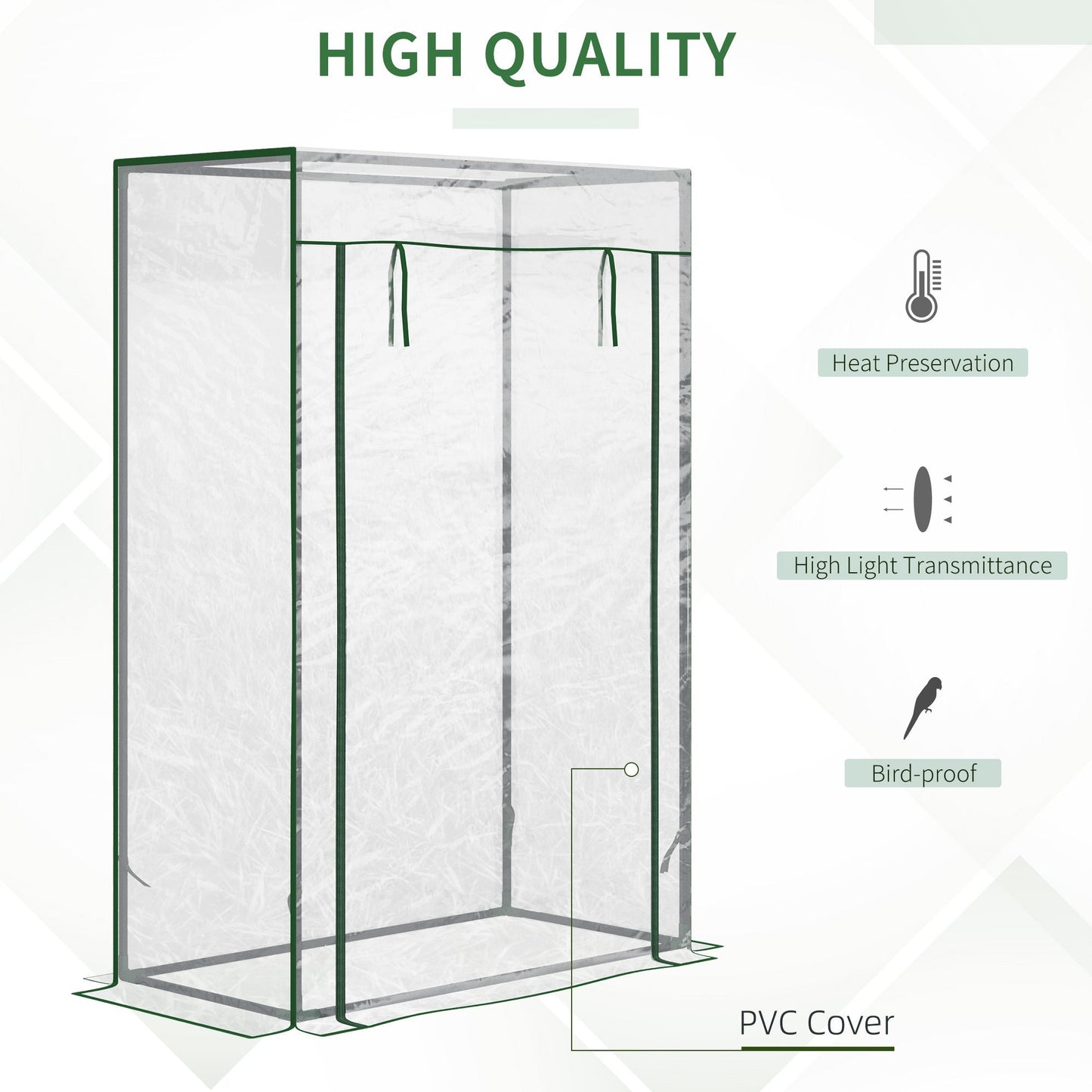 Outsunny 100 x 50 x 150cm Greenhouse Steel Frame PVC Cover with Roll-up Door Outdoor for Backyard, Balcony, Garden, Green