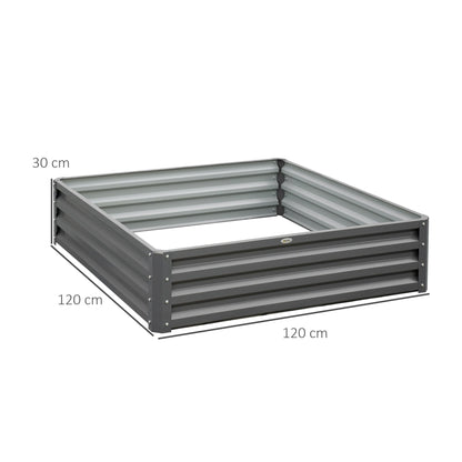 Outsunny 432L Square Raised Garden Bed Box Steel Frame for Vegetables, Flowers and Herbs, 120 x 120 x 30cm, Light Grey