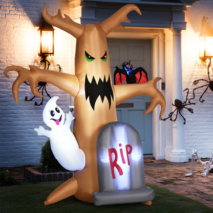 Outsunny 8ft Inflatable Halloween Ghost Tree with White Ghost and Tombstone, Blow-Up Outdoor LED Display for Lawn, Garden, Party