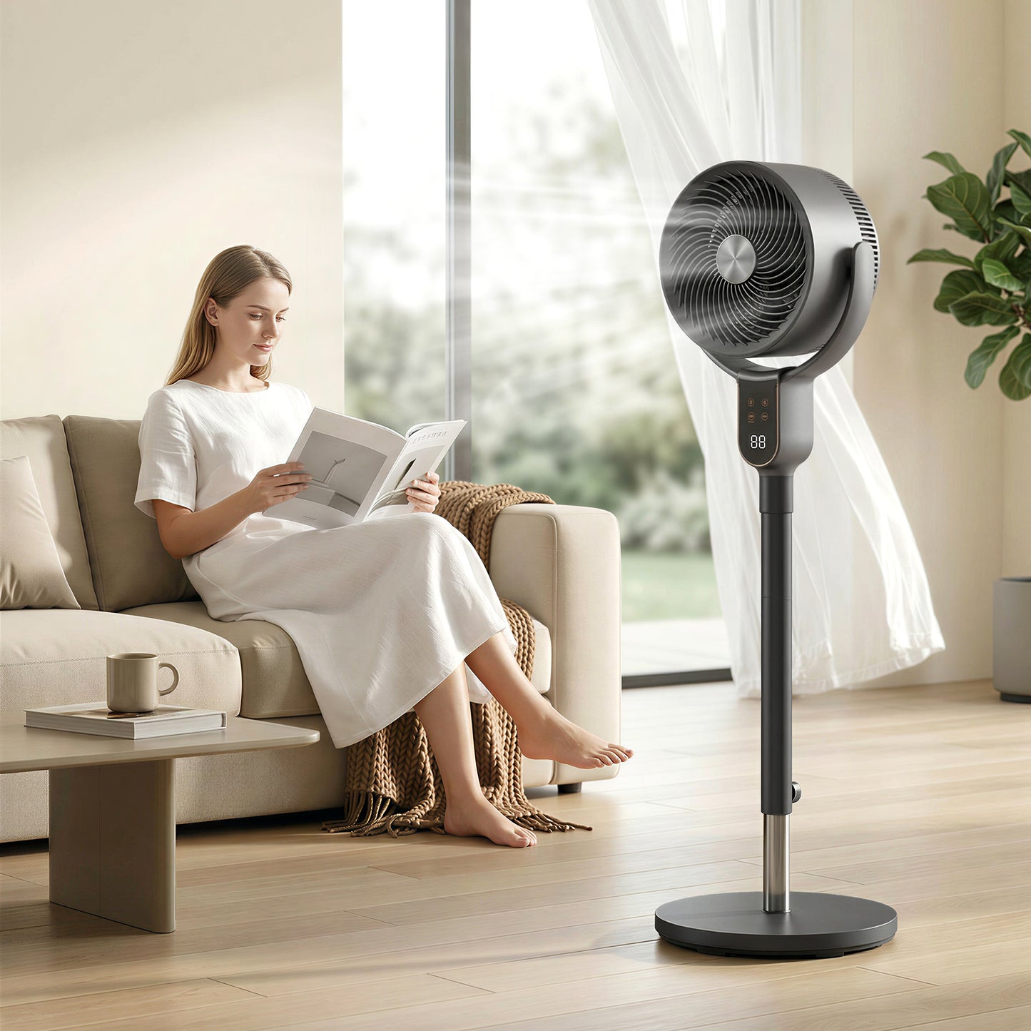 HOMCOM 20 dB Silent Standing Fan for Bedroom, 42" Pedestal Fan with Remote, 90° Oscillating, 8 Speeds, Remote Control, Grey