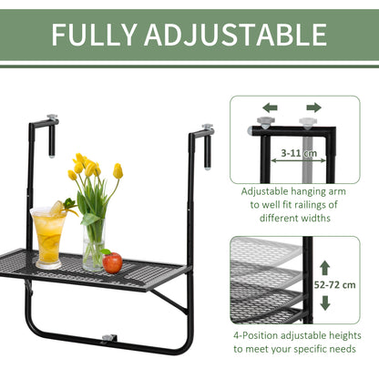 Outsunny Balcony Hanging Table, Metal Wall Mount Desk, Adjustable Folding Balcony Deck Table for Patio and Garden, Black