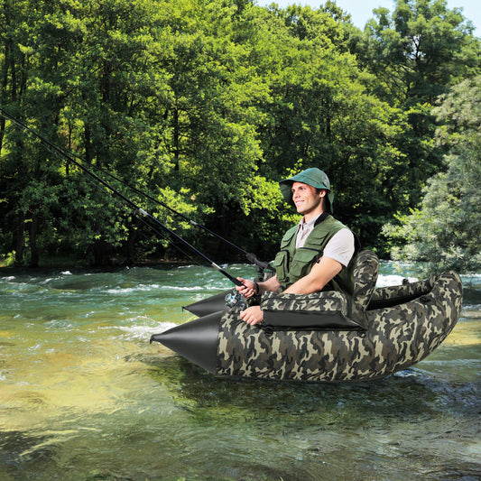 V-Shaped Fishing Float Tube with Rod Holder-Camouflage
