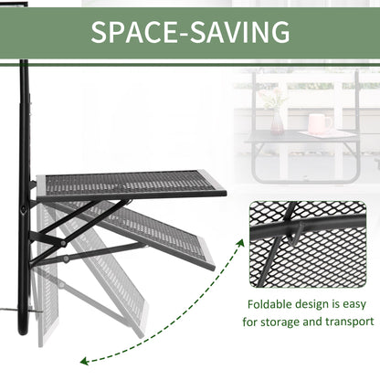 Outsunny Balcony Hanging Table, Metal Wall Mount Desk, Adjustable Folding Balcony Deck Table for Patio and Garden, Black