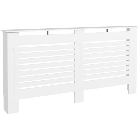 Osłona grzejnika HOMCOM, nowoczesna szafka MDF malowana na biało z poziomymi listwami do salonu, sypialni, 152L x 19W x 81H cm