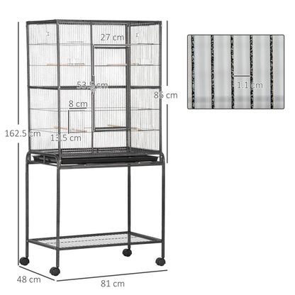 PawHut Large Bird Cage Budgie Cage with Stand, Storage Shelf, Wood Perch for Parrot Canary Parakeet Cockatiels, 81 x 48 x 162.5 cm
