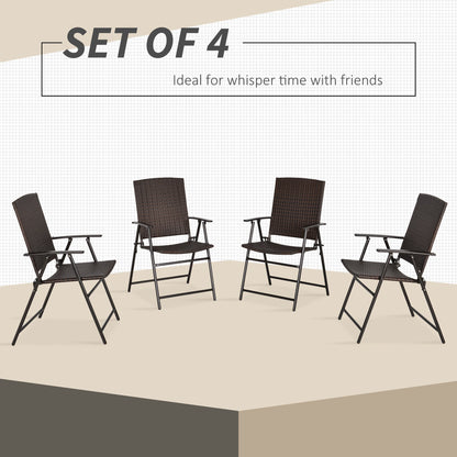 Outsunny 4 Piece Rattan Chair Garden Furniture Wicker Foldable Chair Steel Frame for Poolside Garden